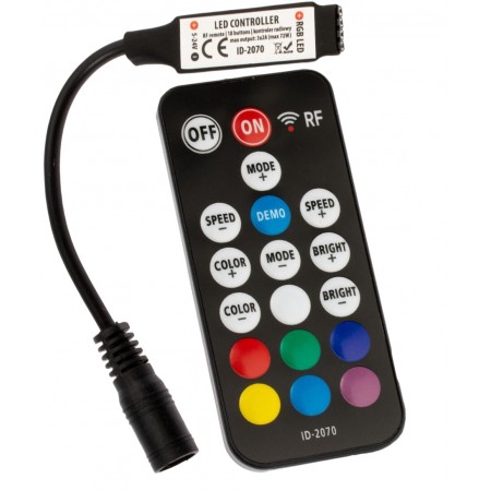  Controler cu Telecomanda pentru Banda LED RGB 12V 72W 24 Butoane Mini RF Negru - Ledel